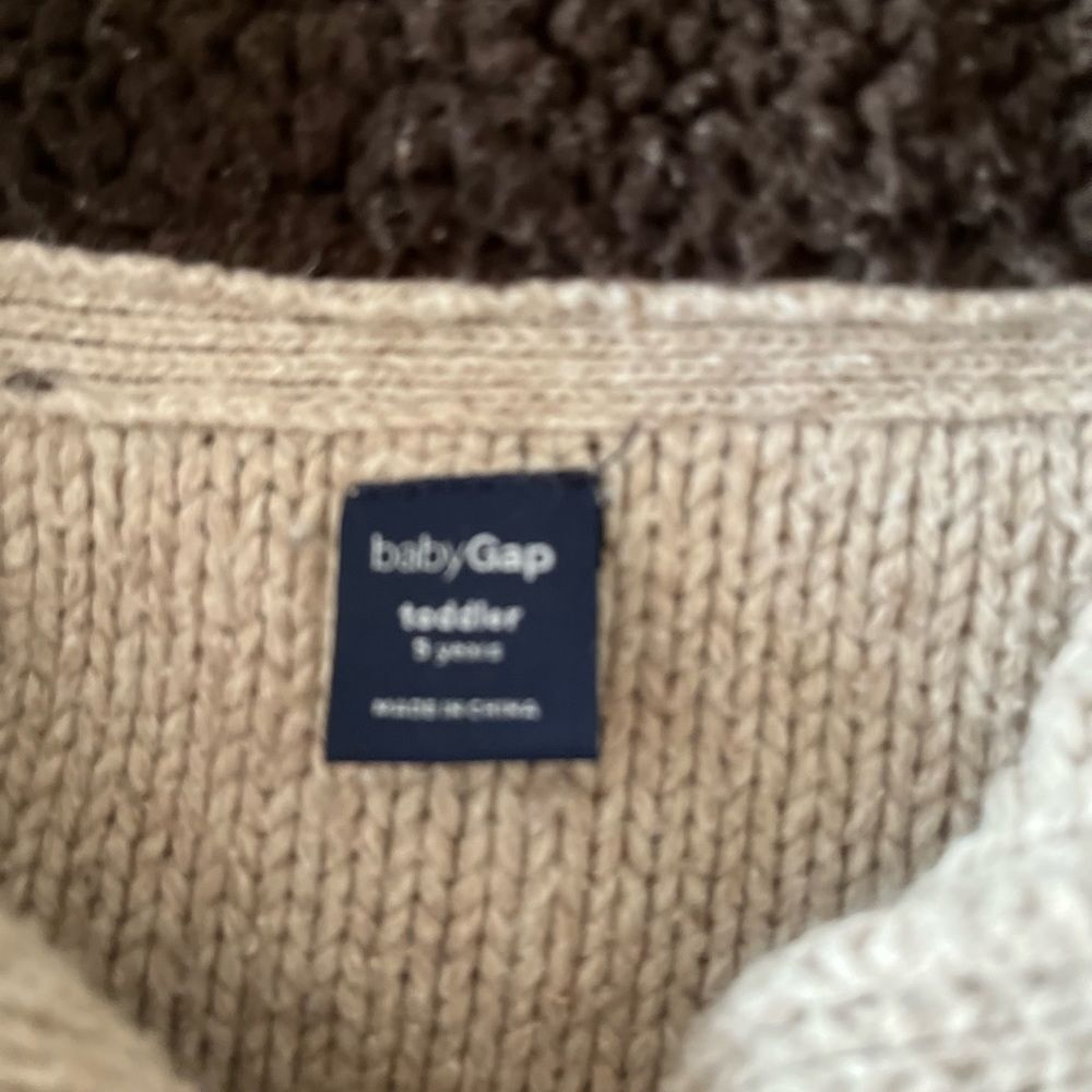 BabyGap, brown/beige sweater, elbow patches, button/hook closure, cable knit, 3 - Picture 9 of 10